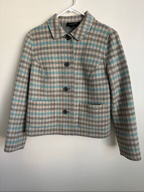 Talbots Baby Blue and Gray Plaid Wool-Blend Jacket